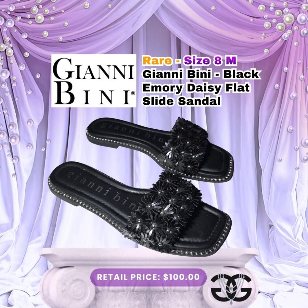 Gianni Bini Women Size 8M Black Floral Applique Studded Slide Sandals
